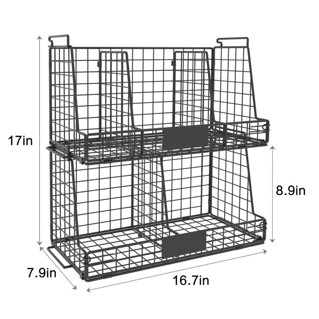 2 Tier Fruit Basket for Kitchen Counter, Stackable Fruit and Vegetable Storage Organizer with 3 Removable Dividers & Handles