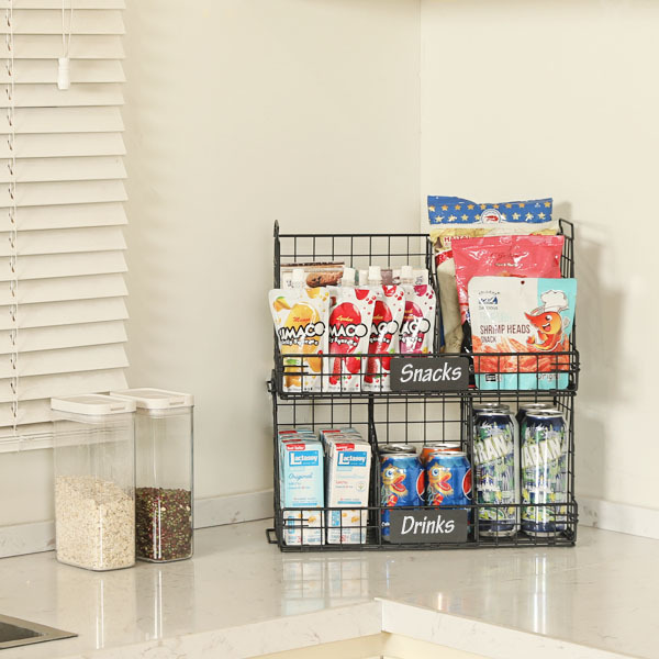 2 Tier Fruit Basket for Kitchen Counter, Stackable Fruit and Vegetable Storage Organizer with 3 Removable Dividers & Handles