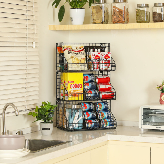 3 Tier Large Stackable Wire Baskets for Pantry Organizers and Storage