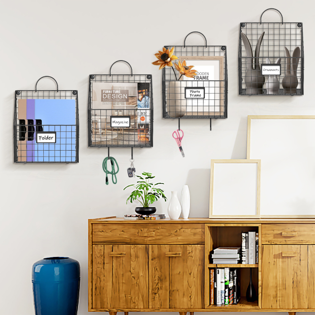 Hanging Wall File Holder Organizer Metal Wall Mount File Folders Magazine Rack