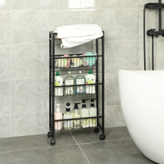 New Design Multiuse 4 Tier Slim Rolling Utility Slide Out Wire Baskets Narrow Storage Cart