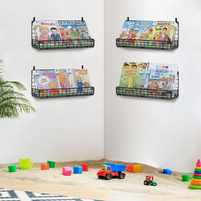 4 Tier Metal Wall Mounted Metal Kids Bookshelf, Floating Book Shelves for Kids Toddler Classroom