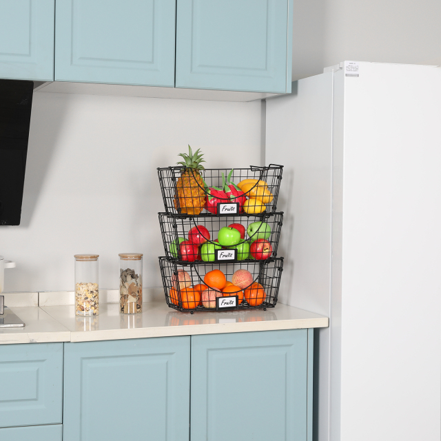 3 Pack Foldable Fruit Vegetable Basket with Removable Name Plate