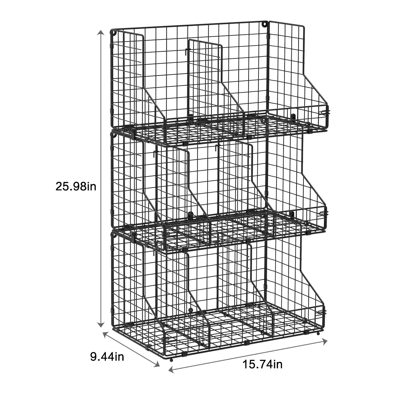3 Tier Large Stackable Wire Baskets for Pantry Organizers and Storage