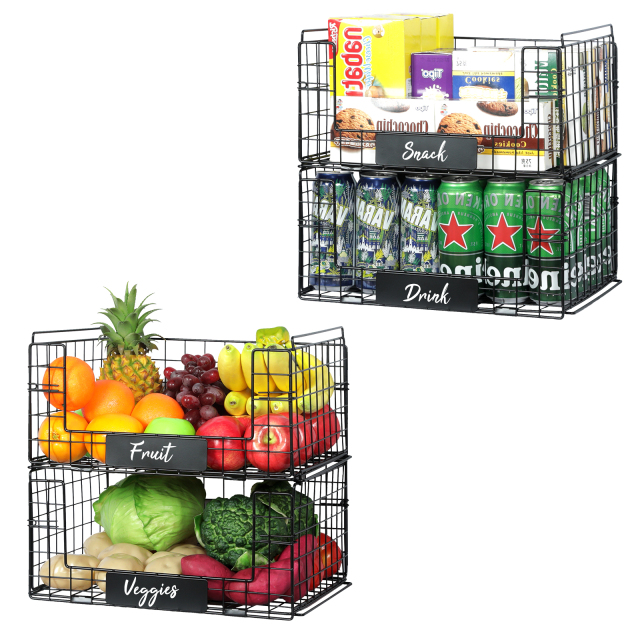 4 Pack XXL Stackable Wire Baskets with Handles for Pantry Storage and Organization,