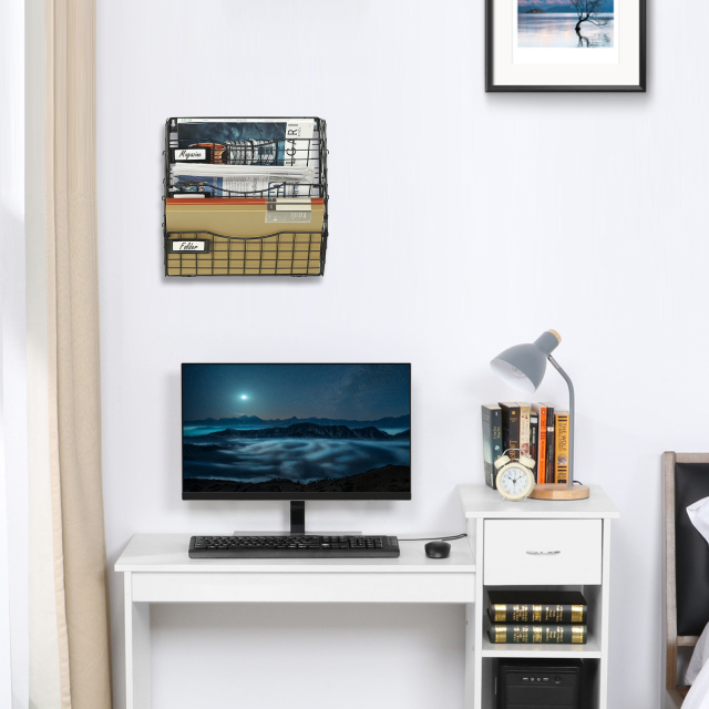 2 Pack Wall Mounted Mesh File Organizer with 4 Adjustable Dividers