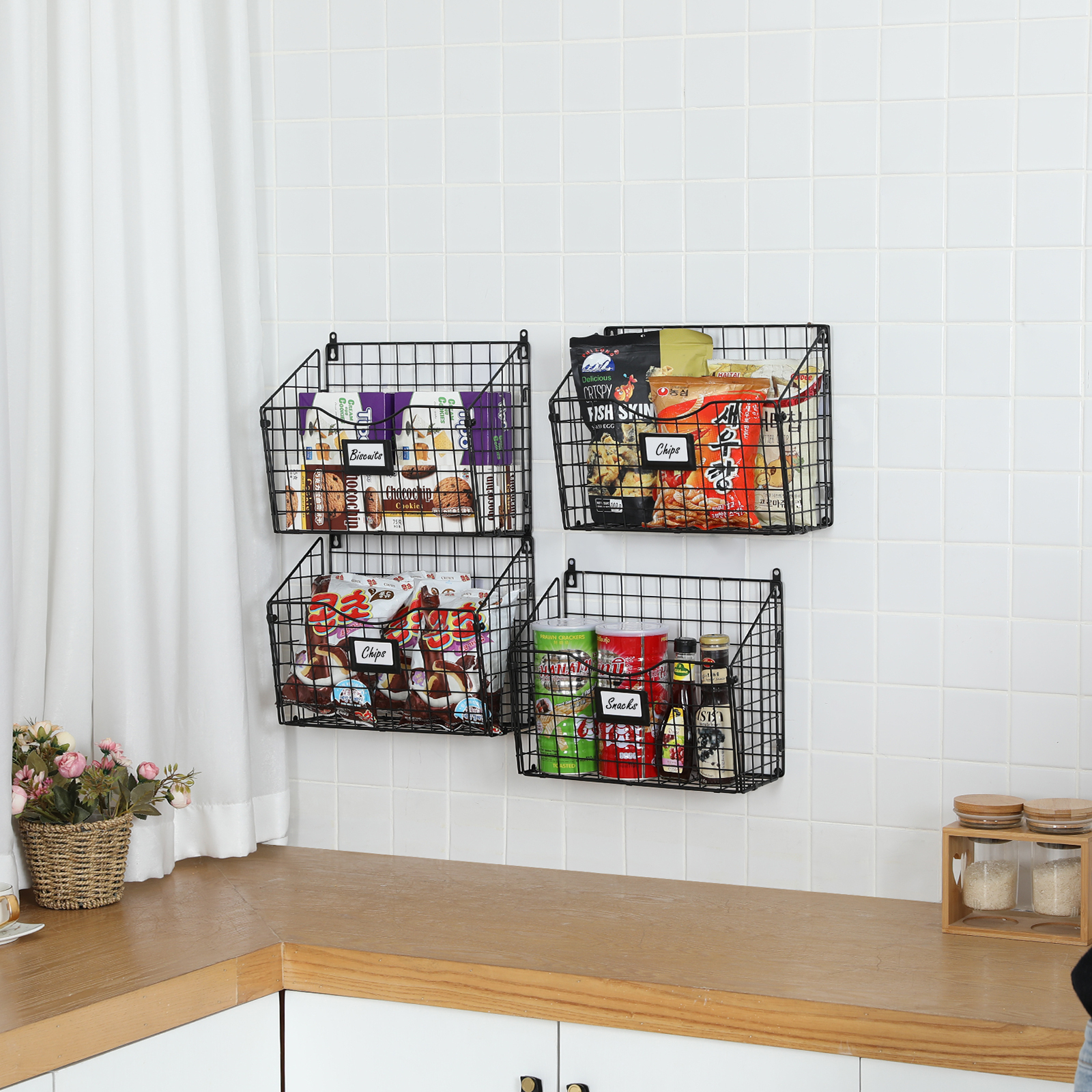 4 Tier Hanging Metal Wire Basket Bin Foldable Wall Mount File Holder Sorter Magazine Mail Rack