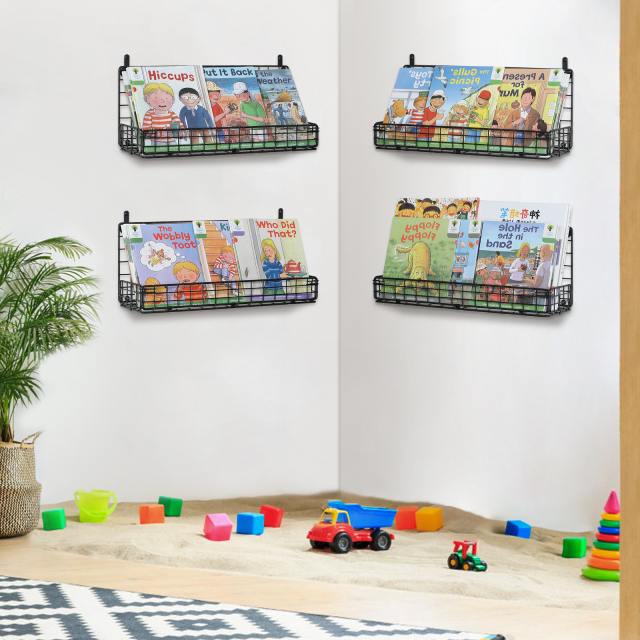 4 Tier Metal Wall Mounted Metal Kids Bookshelf, Floating Book Shelves for Kids Toddler Classroom