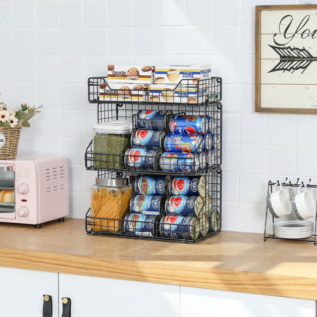 3-tier Stackable Wire Baskets for Pantry Organizers and Storage