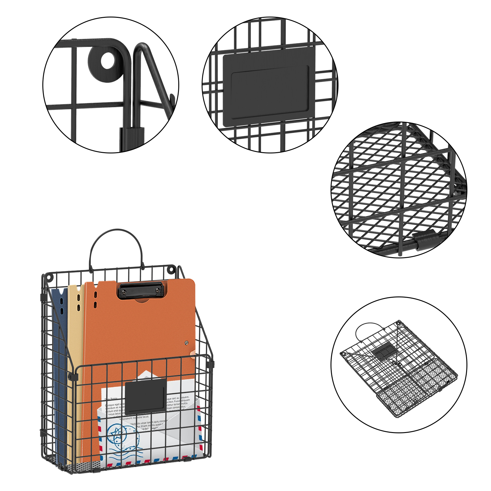 Hanging Wall File Holder Organizer Metal Wall Mount File Folders Holder Magazine Rack