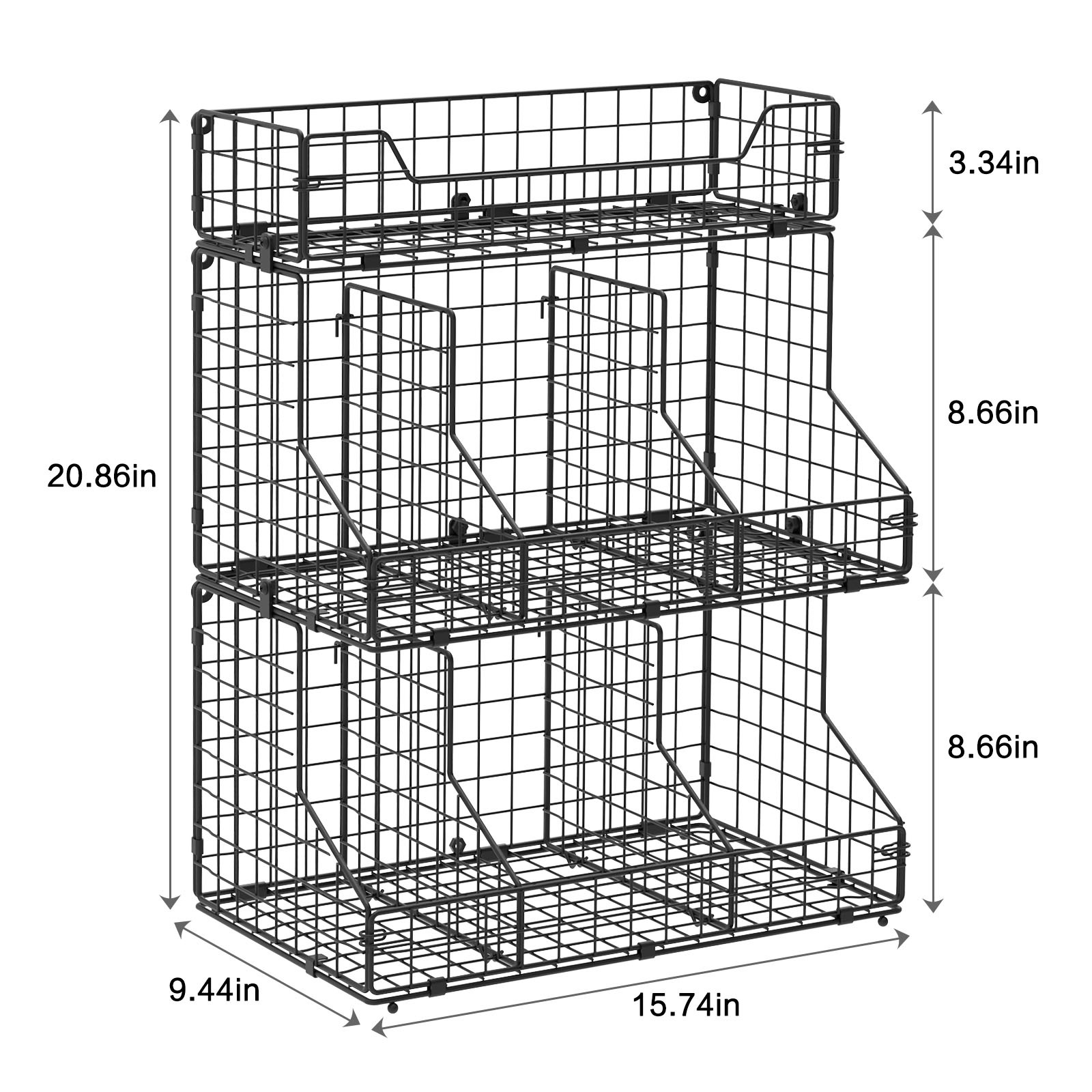 3-tier Stackable Wire Baskets for Pantry Organizers and Storage