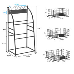 3 Tier Vegetables Storage Basket Stand with Nameplate Kitchen Freestanding Metal Fruit Storage Cart with Anti-scratch Adjustable Feet