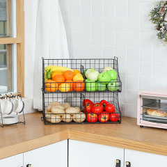 2 Tier Fruit Basket for Kitchen Counter, Stackable Fruit and Vegetable Storage Organizer with 3 Removable Dividers & Handles