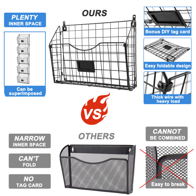 5 Tier Over the Door File Organizer Stackable Hanging Wall Files Rack