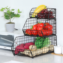 3 Tier Fruit and Vegetable Basket Wall-Mounted & Countertop Organizer for Potato Onion Stackable Wire Baskets