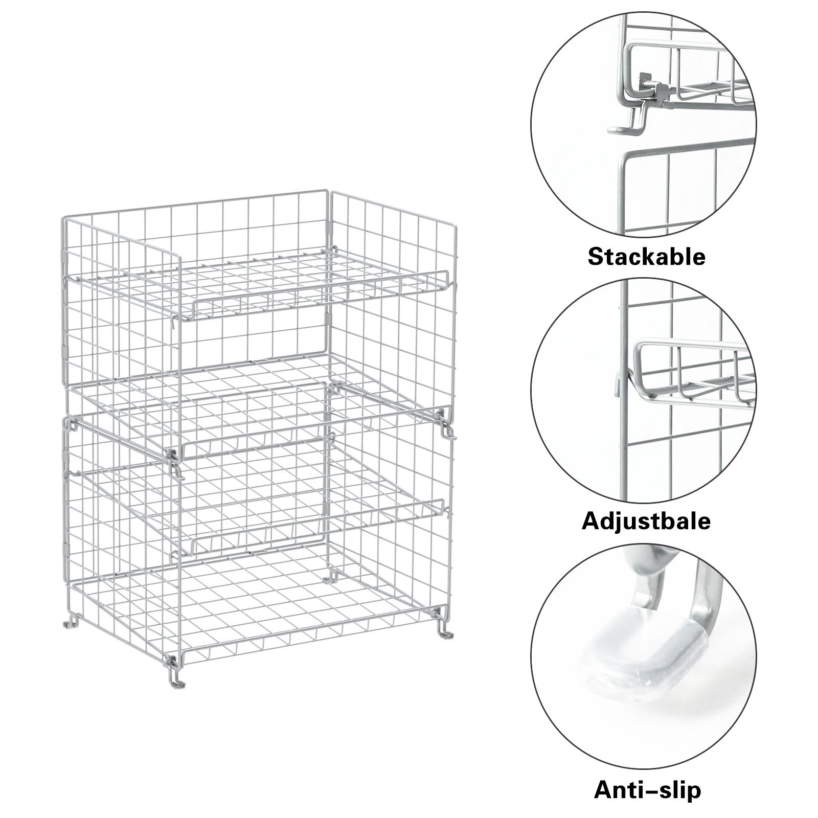 4-Tier Can Storage Rack for Kitchen Cabinet Pantry, Multifunctional Can Dispenser for Storing Canned Snacks Drinks and More,Silver