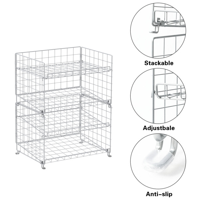 4-Tier Can Storage Rack for Kitchen Cabinet Pantry, Multifunctional Can Dispenser for Storing Canned Snacks Drinks and More,Silver