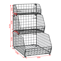 3 Tier Fruit and Vegetable Basket Wall-Mounted & Countertop Organizer for Potato Onion Stackable Wire Baskets