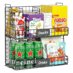 2 Tier Fruit Basket for Kitchen Counter, Stackable Fruit and Vegetable Storage Organizer with 3 Removable Dividers & Handles