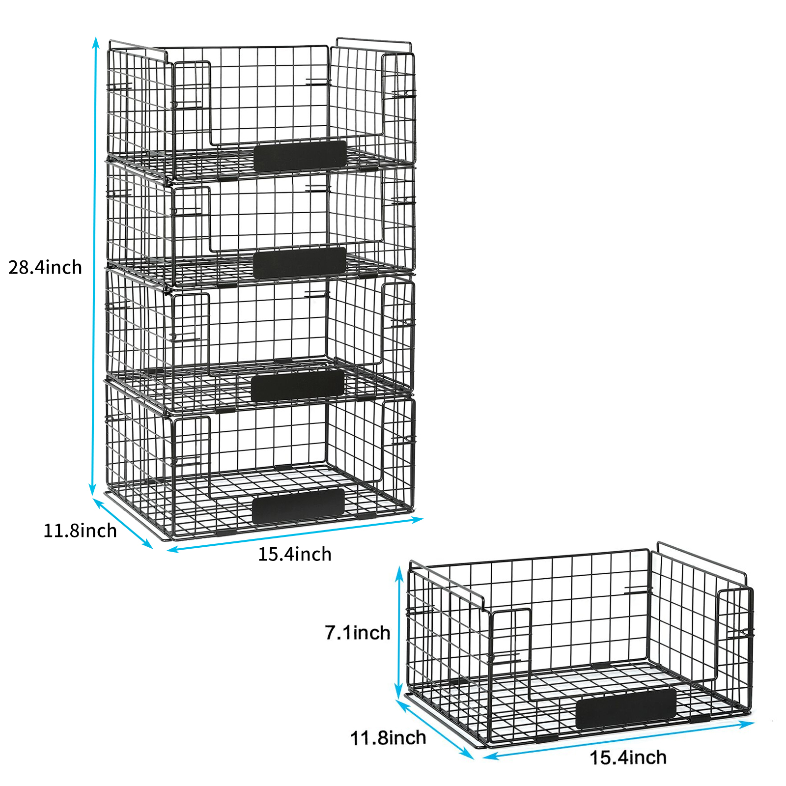 4 Pack XXL Stackable Wire Baskets with Handles for Pantry Storage and Organization,