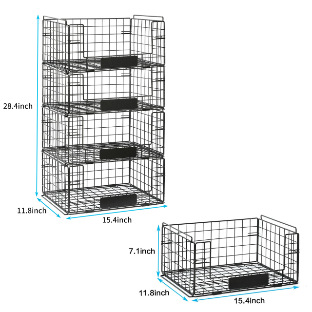 4 Pack XXL Stackable Wire Baskets with Handles for Pantry Storage and Organization,