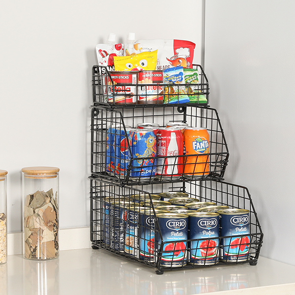 3 Tier Fruit and Vegetable Basket Wall-Mounted & Countertop Organizer for Potato Onion Stackable Wire Baskets