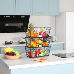 3 Pack Foldable Fruit Vegetable Basket with Removable Name Plate