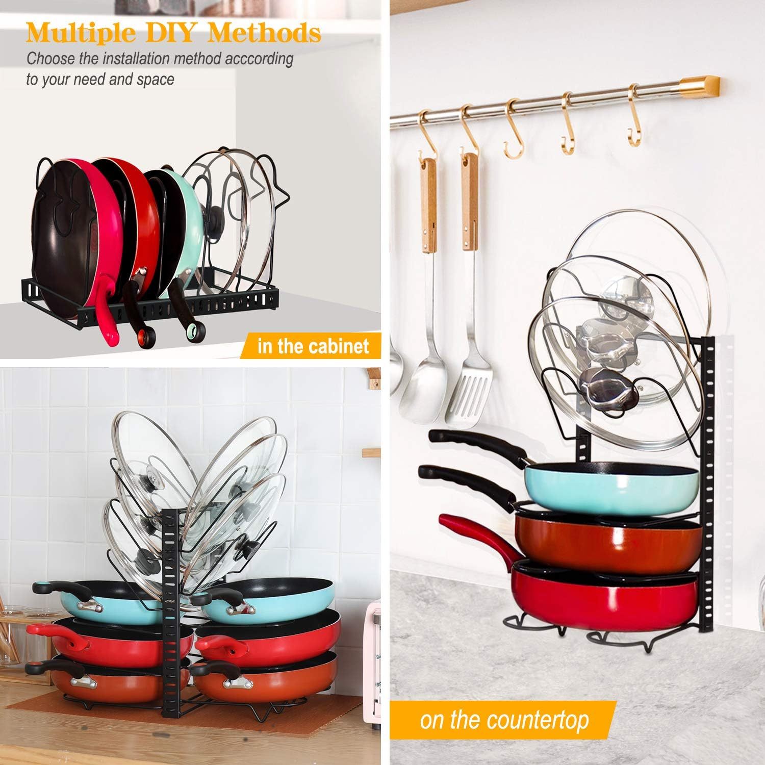 New Product Pan Lid Rack 12 Tier Two-in-One Adjustable Pan Organizer Holder