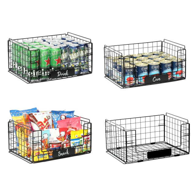 4 Pack XXL Stackable Wire Baskets with Handles for Pantry Storage and Organization,