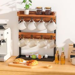 Wood Coffee Mug Holder Wall Mounted 2 Tier Coffee Cup Holder Organizer