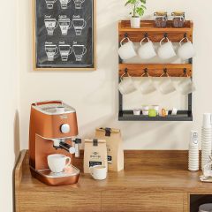 Wood Coffee Mug Holder Wall Mounted 2 Tier Coffee Cup Holder Organizer