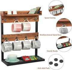 Wood Coffee Mug Holder Wall Mounted 2 Tier Coffee Cup Holder Organizer