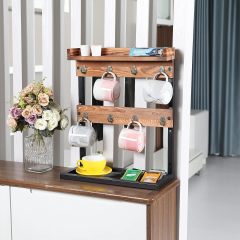 Wood Coffee Mug Holder Wall Mounted 2 Tier Coffee Cup Holder Organizer