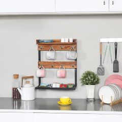 Wood Coffee Mug Holder Wall Mounted 2 Tier Coffee Cup Holder Organizer