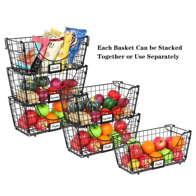 3 Pack Foldable Fruit Vegetable Basket with Removable Name Plate