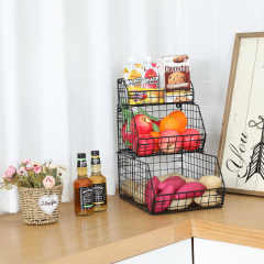 3 Tier Fruit and Vegetable Basket Wall-Mounted & Countertop Organizer for Potato Onion Stackable Wire Baskets