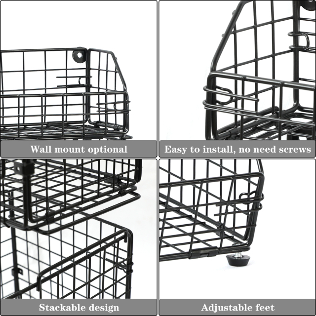 3 Tier Fruit and Vegetable Basket Wall-Mounted & Countertop Organizer for Potato Onion Stackable Wire Baskets