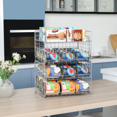 4-Tier Can Storage Rack for Kitchen Cabinet Pantry, Multifunctional Can Dispenser for Storing Canned Snacks Drinks and More,Silver