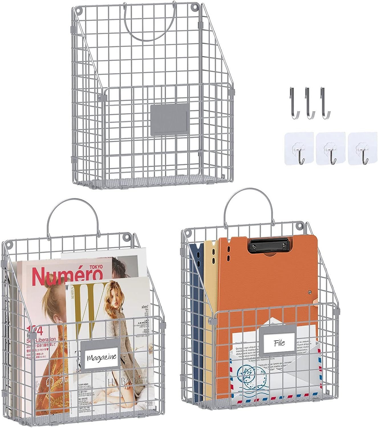 Hanging Wall File Holder Organizer Metal Wall Mount File Folders Magazine Rack
