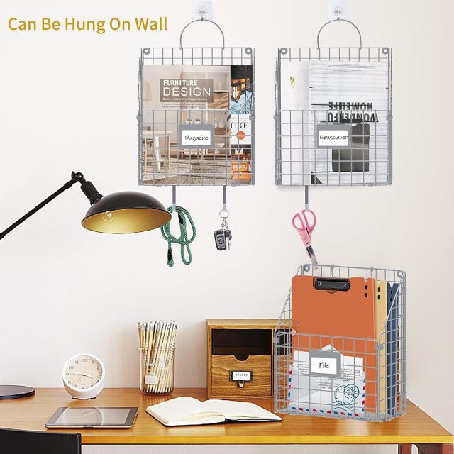 Hanging Wall File Holder Organizer Metal Wall Mount File Folders Magazine Rack