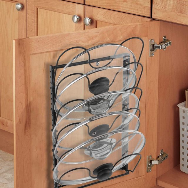 Multifunctinal Black Metal Adjustable Heights Kitchen Pot Lid Organizer Rack