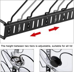 Multifunctinal Black Metal Adjustable Heights Kitchen Pot Lid Organizer Rack