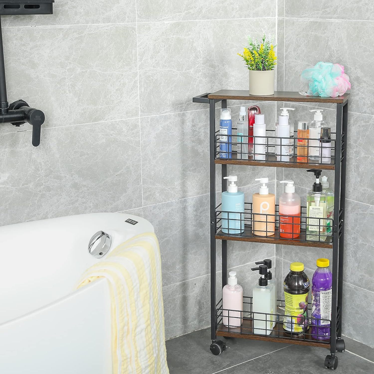 Wholesale 4 Tier Black Rolling Slide Out Mobile Utility Shelves Storage Cart With Wheels