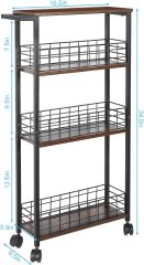 Wholesale 4 Tier Black Rolling Slide Out Mobile Utility Shelves Storage Cart With Wheels