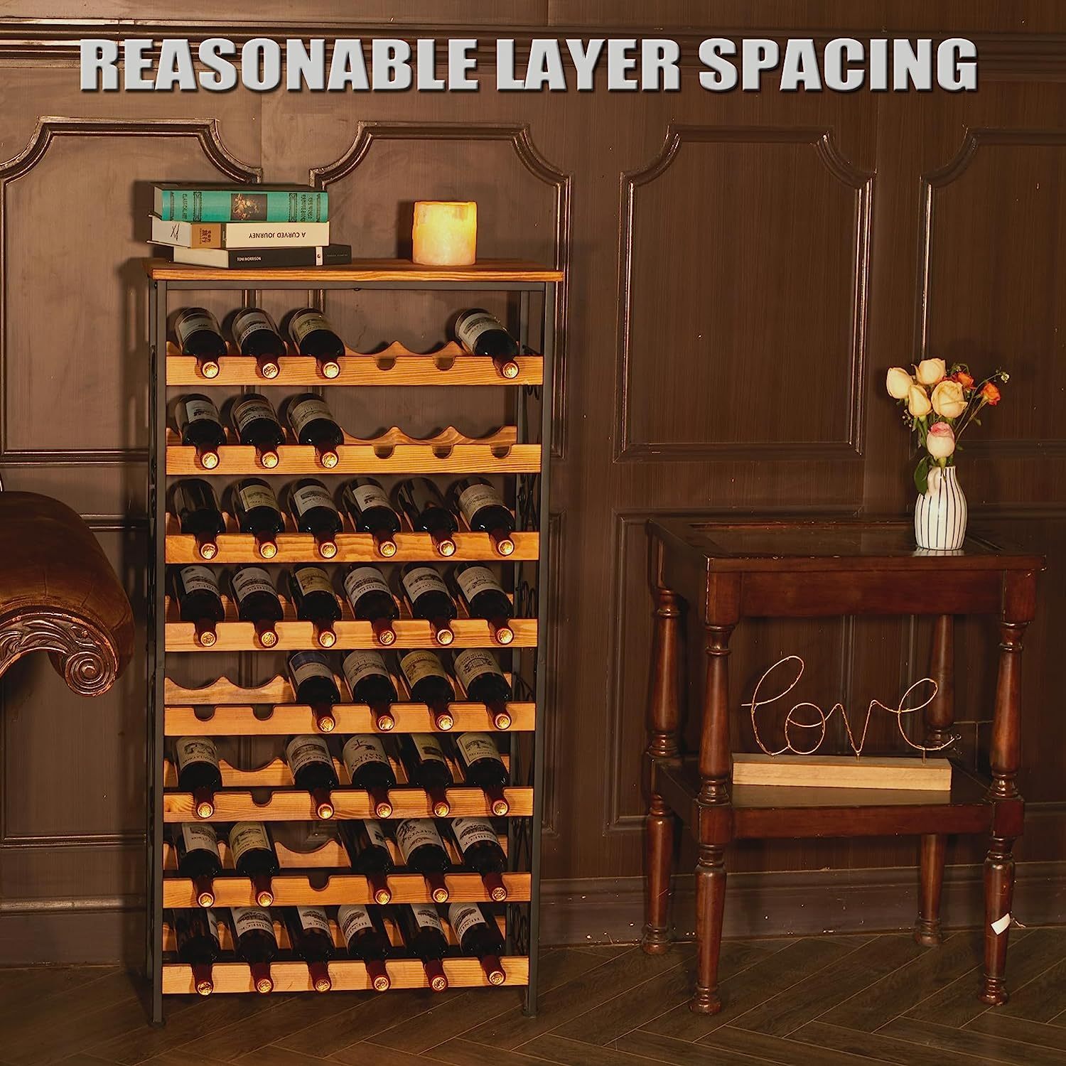 8 Bottles Floor Wine Rack Wood Top Freestanding Wine Bottle Organizer Shelf