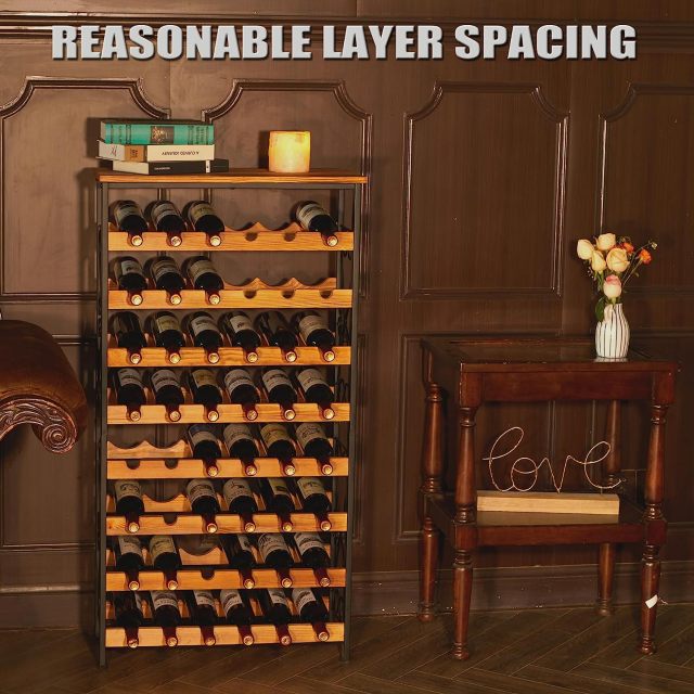 8 Bottles Floor Wine Rack Wood Top Freestanding Wine Bottle Organizer Shelf