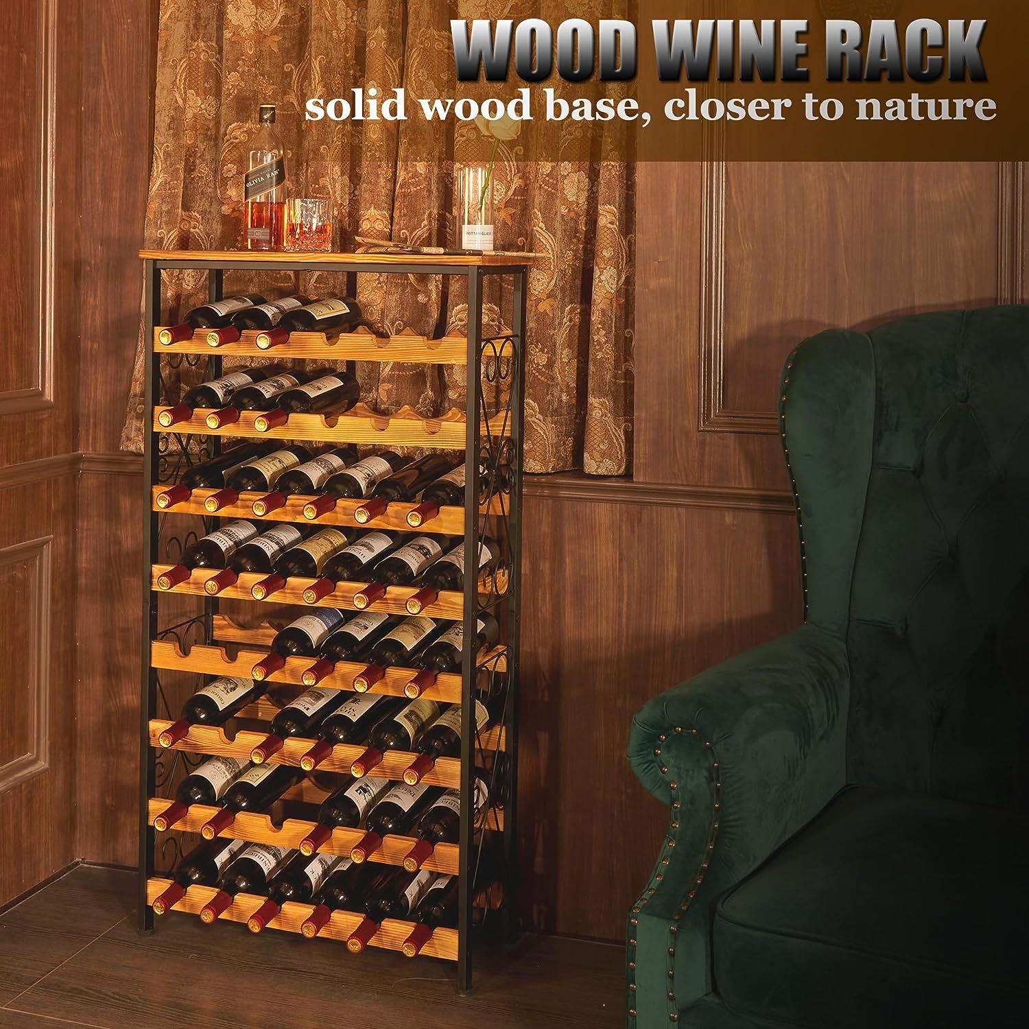 8 Bottles Floor Wine Rack Wood Top Freestanding Wine Bottle Organizer Shelf