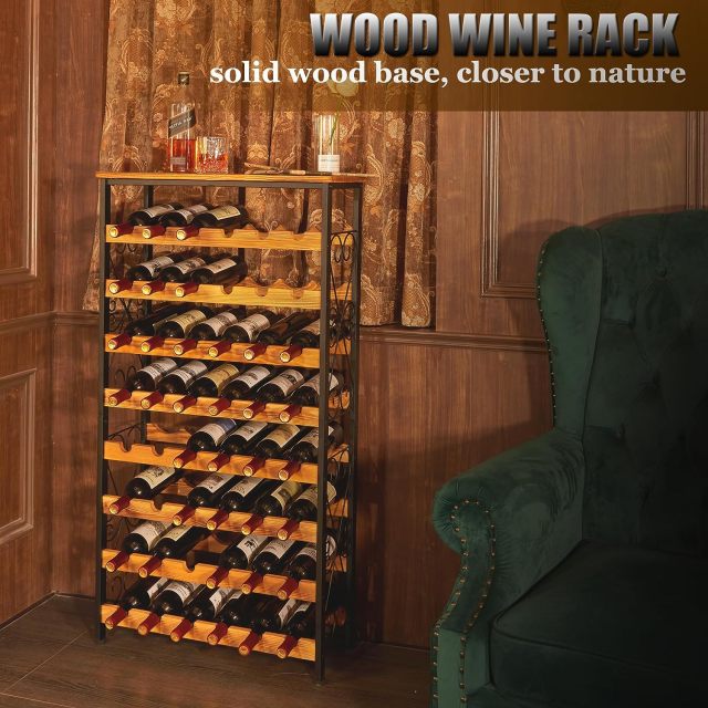 8 Bottles Floor Wine Rack Wood Top Freestanding Wine Bottle Organizer Shelf
