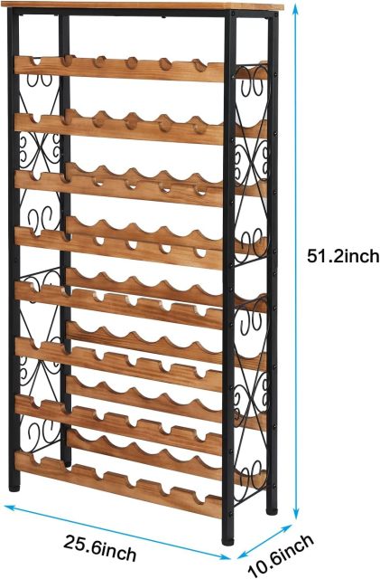 8 Bottles Floor Wine Rack Wood Top Freestanding Wine Bottle Organizer Shelf