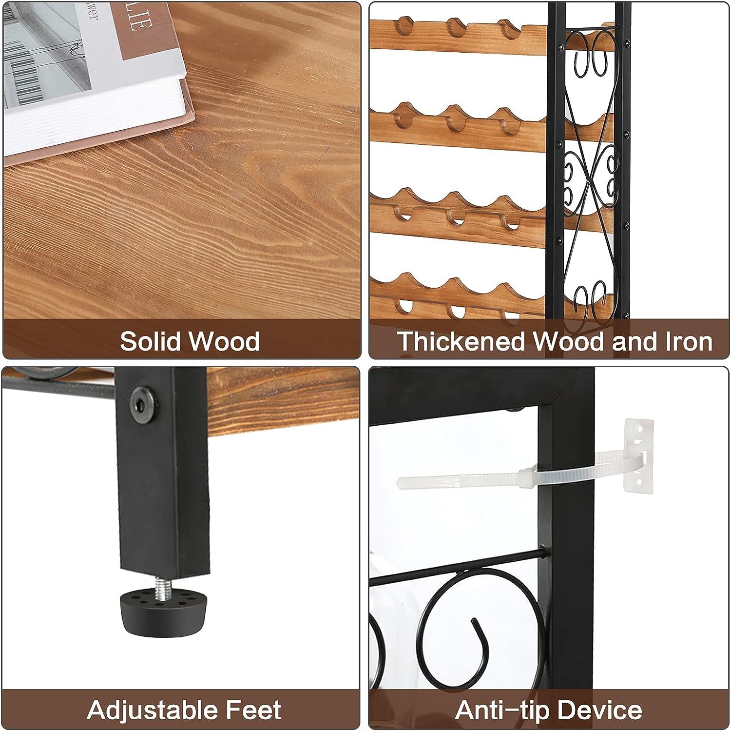 8 Bottles Floor Wine Rack Wood Top Freestanding Wine Bottle Organizer Shelf